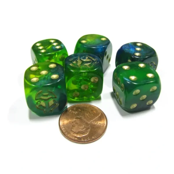 Set of 6 Beetle 16mm D6 Round Edge Animal Dice - Blue-Green with Gold Pips - Your Source for Gaming Essentials Fashion