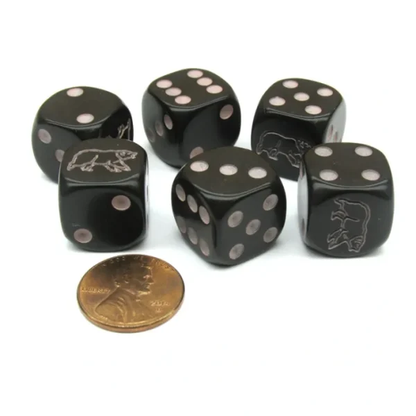 Set of 6 Black Bear 16mm D6 Round Edge Animal Dice - Your Source for Gaming Essentials Shop