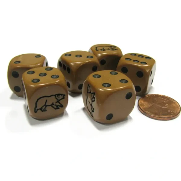 Set of 6 Brown Bear 16mm D6 Round Edge Animal Dice - Your Source for Gaming Essentials Cheap