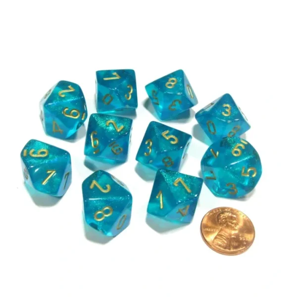 Set of 10 Chessex Borealis D10 Dice - Teal with Gold Numbers - Your Source for Gaming Essentials Best Sale