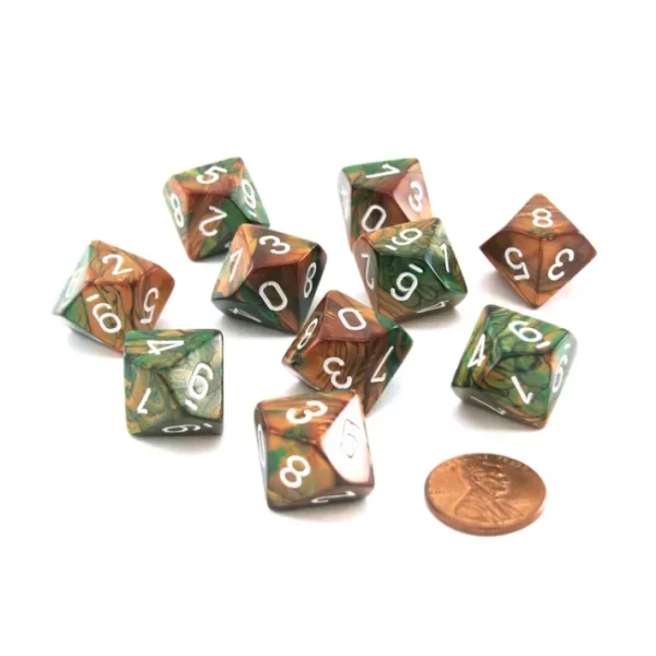 Set of 10 Chessex D10 Dice - Gemini Copper-Green with White Numbers - Your Source for Gaming Essentials Hot