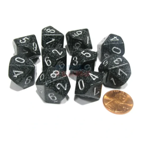 Set of 10 Chessex D10 Dice - Speckled Ninja - Your Source for Gaming Essentials Cheap