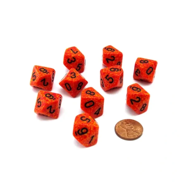 Set of 10 Chessex D10 Dice - Speckled Fire - Your Source for Gaming Essentials Flash Sale