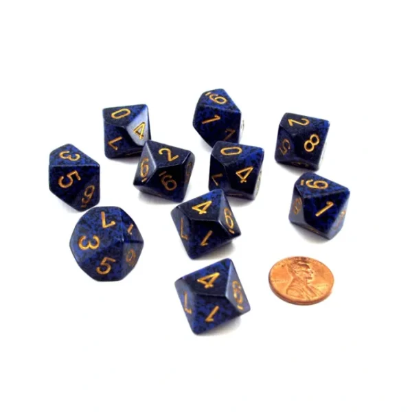 Set of 10 Chessex D10 Dice - Speckled Golden Cobalt - Your Source for Gaming Essentials New