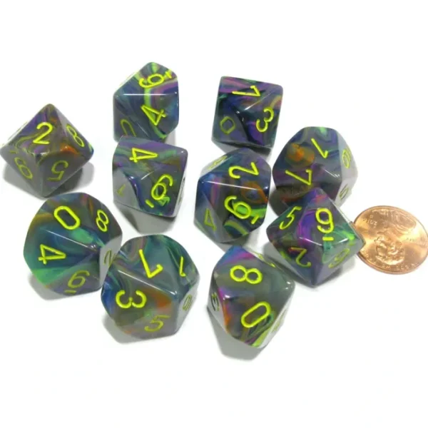 Set of 10 Chessex Festive D10 Dice - Rio with Yellow Numbers - Your Source for Gaming Essentials Discount