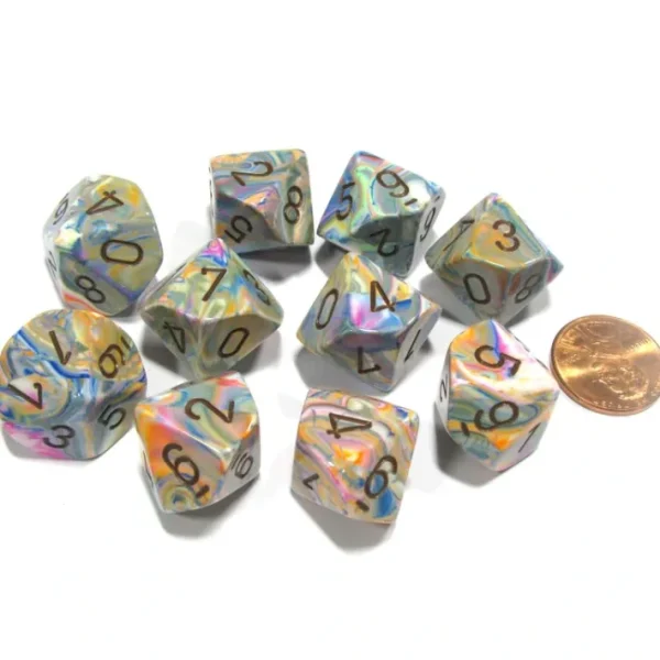 Set of 10 Chessex Festive D10 Dice - Vibrant with Brown Numbers - Your Source for Gaming Essentials Shop