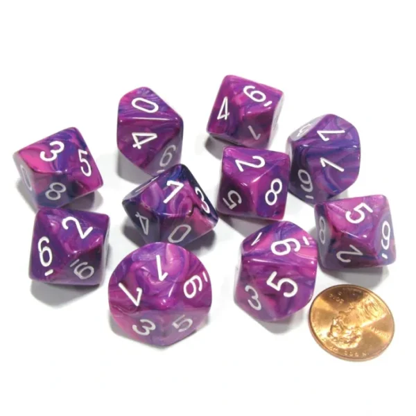Set of 10 Chessex Festive D10 Dice - Violet with White Numbers - Your Source for Gaming Essentials Store