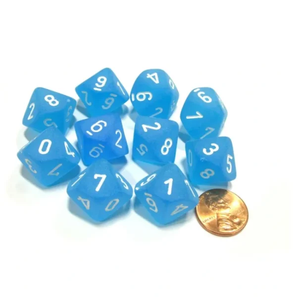 Set of 10 Chessex Frosted D10 Dice - Caribbean Blue with White Numbers - Your Source for Gaming Essentials Cheap