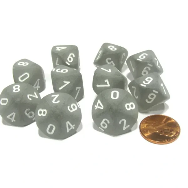 Set of 10 Chessex Frosted D10 Dice - Smoke with White Numbers - Your Source for Gaming Essentials Cheap