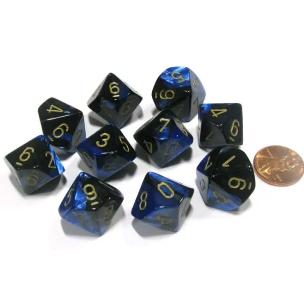 Set of 10 Chessex Gemini D10 Dice - Black-Blue with Gold Numbers - Your Source for Gaming Essentials Best