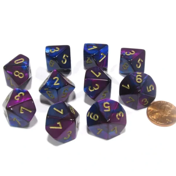 Set of 10 Chessex Gemini D10 Dice - Blue-Purple with Gold Numbers - Your Source for Gaming Essentials Best Sale