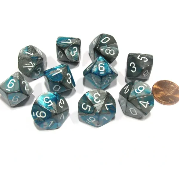 Set of 10 Chessex Gemini D10 Dice - Steel-Teal with White Numbers - Your Source for Gaming Essentials Best Sale