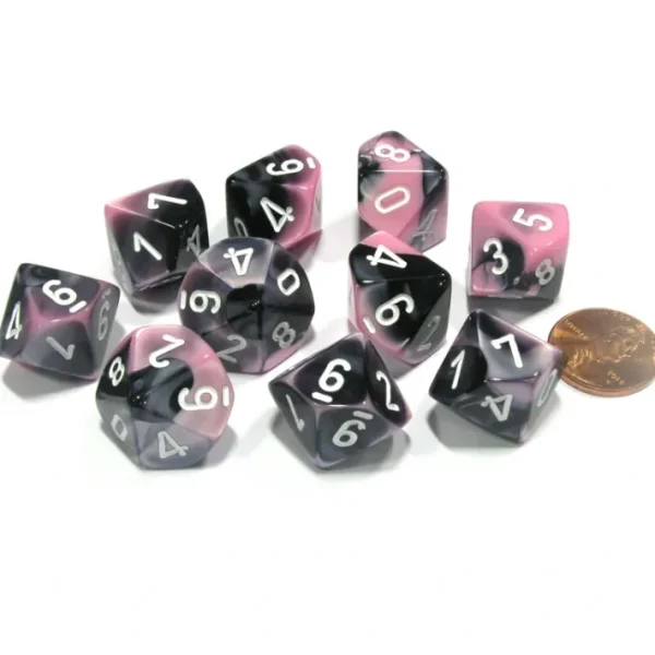 Set of 10 Chessex Gemini D10 Dice - Black-Pink with White Numbers - Your Source for Gaming Essentials Flash Sale