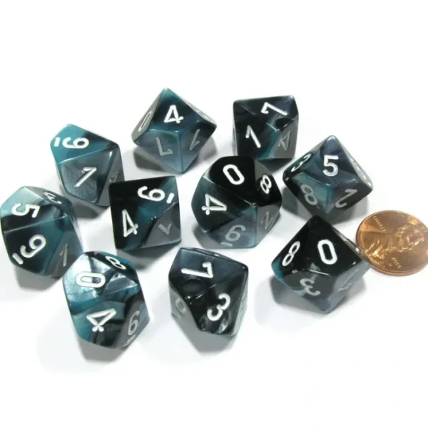 Set of 10 Chessex Gemini D10 Dice - Black-Shell with White Numbers - Your Source for Gaming Essentials Discount