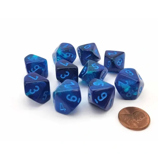 Set of 10 Chessex Luminary Gemini D10 Dice - Blue-Blue with Light Blue Numbers - Your Source for Gaming Essentials Best