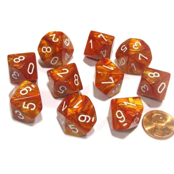 Set of 10 Chessex Lustrous D10 Dice - Bronze with White Numbers - Your Source for Gaming Essentials Sale