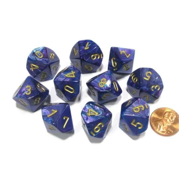 Set of 10 Chessex Lustrous D10 Dice - Purple with Gold Numbers - Your Source for Gaming Essentials Best