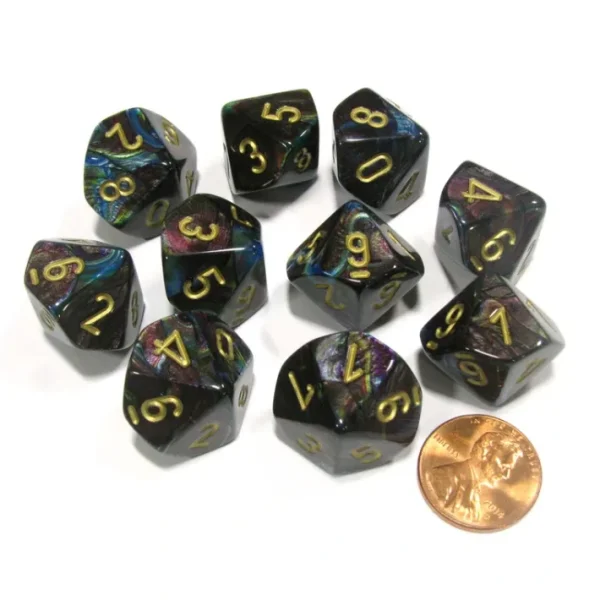 Set of 10 Chessex Lustrous D10 Dice - Shadow with Gold Numbers - Your Source for Gaming Essentials Fashion