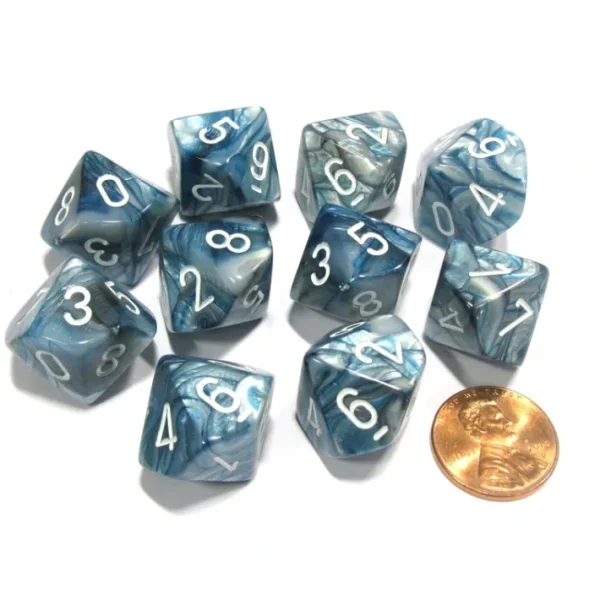 Set of 10 Chessex Lustrous D10 Dice - Slate with White Numbers - Your Source for Gaming Essentials New