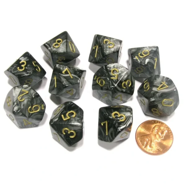 Set of 10 Chessex Lustrous D10 Dice - Black with Gold Numbers - Your Source for Gaming Essentials Discount