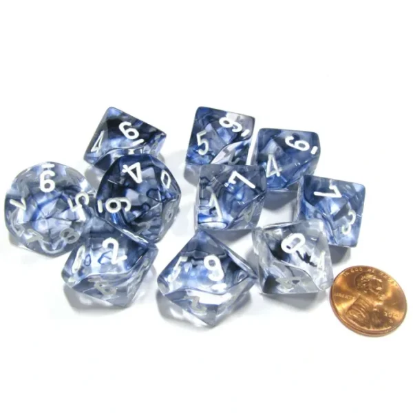 Set of 10 Chessex Nebula D10 Dice - Black with White Numbers - Your Source for Gaming Essentials Fashion
