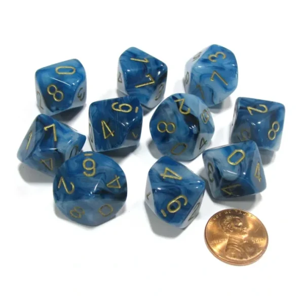 Set of 10 Chessex Phantom D10 Dice - Teal with Gold Numbers - Your Source for Gaming Essentials Store