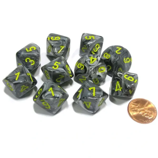 Set of 10 Chessex Vortex D10 Dice - Black with Yellow Numbers - Your Source for Gaming Essentials Discount
