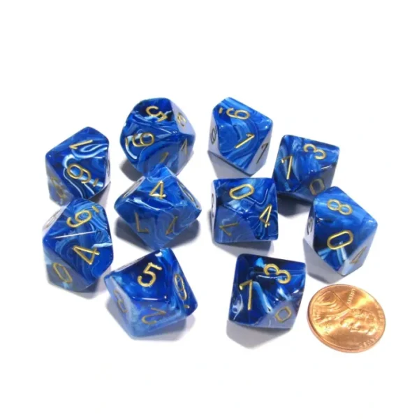 Set of 10 Chessex Vortex D10 Dice - Blue with Gold Numbers - Your Source for Gaming Essentials Best Sale