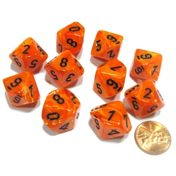Set of 10 Chessex Vortex D10 Dice - Orange with Black Numbers - Your Source for Gaming Essentials Hot