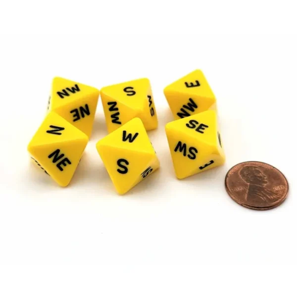 Set of 6 Compass Cardinal Direction 8 Sided Dice - Yellow with Black Letters - Your Source for Gaming Essentials Best Sale
