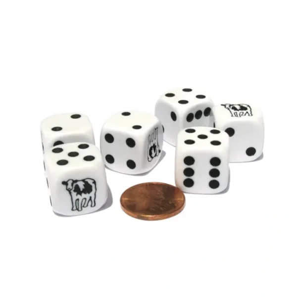 Set of 6 Cow Dice 16mm D6 Rounded Edge Animal Dice- White with Black Pips - Your Source for Gaming Essentials Fashion