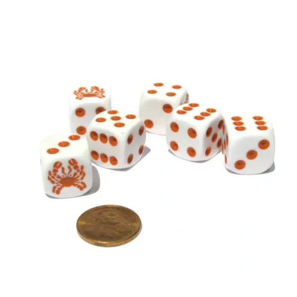 Set of 6 Crab Dice 16mm D6 Rounded Edge Animal Dice - White with Red Pips - Your Source for Gaming Essentials Sale