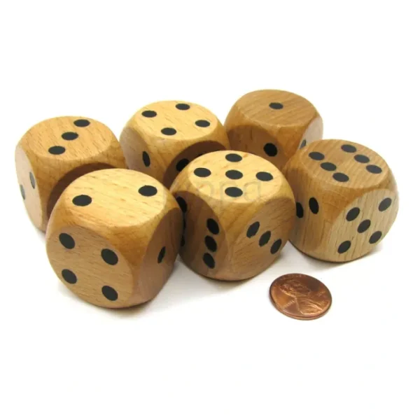 Set of 6 D6 Large Jumbo 30mm Rounded Wood Dice - Wooden with Black Pips - Your Source for Gaming Essentials Store