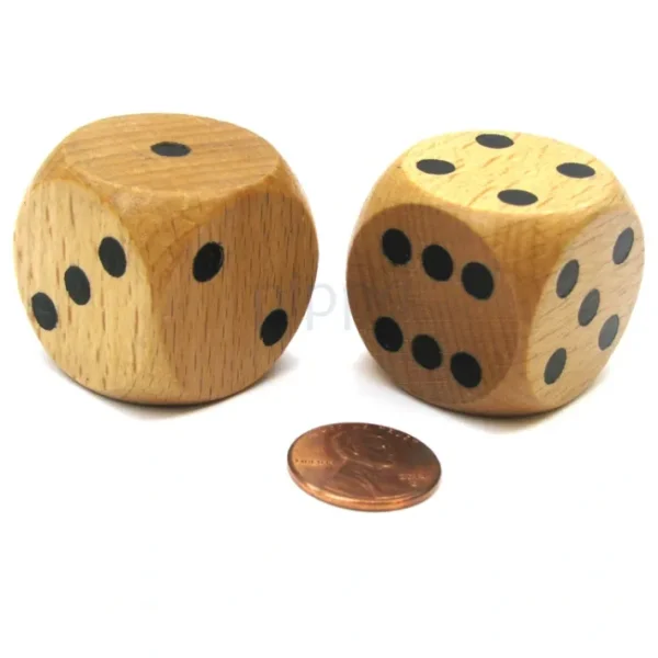 Set of 2 D6 Large Jumbo 30mm Rounded Wood Dice - Wooden with Black Pips - Your Source for Gaming Essentials Sale