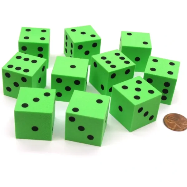 Set of 10 D6 Large 25mm Foam Dice - Green with Black Spots - Your Source for Gaming Essentials Best