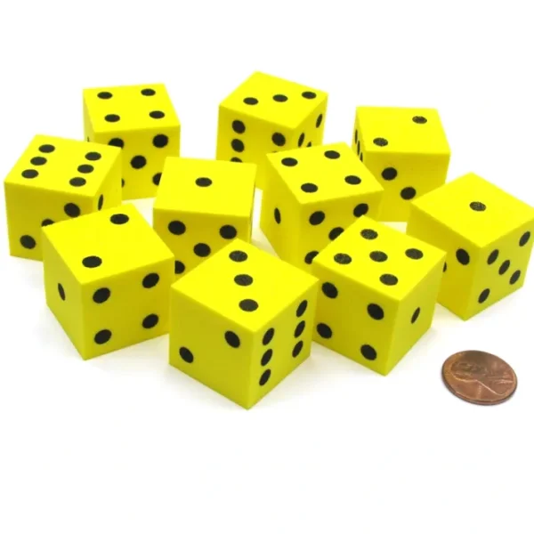 Set of 10 D6 Large 25mm Foam Dice - Yellow with Black Spots - Your Source for Gaming Essentials Flash Sale