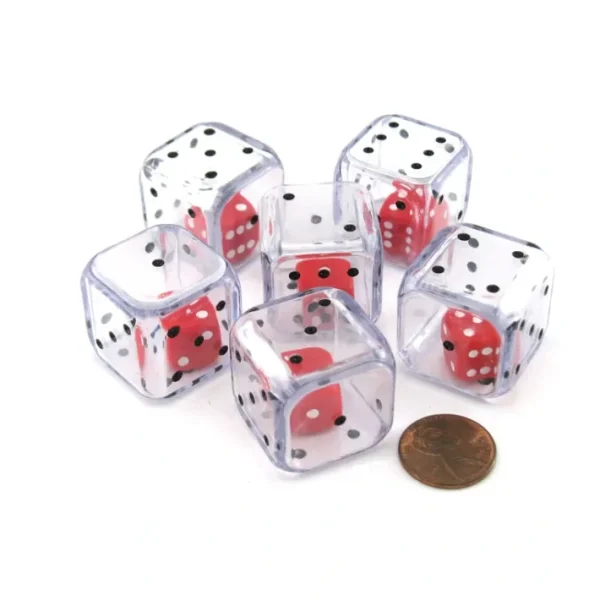 Set of 6 D6 25m Double Dice, 2-In-1 Dice - Red Inside Clear Die - Your Source for Gaming Essentials Fashion