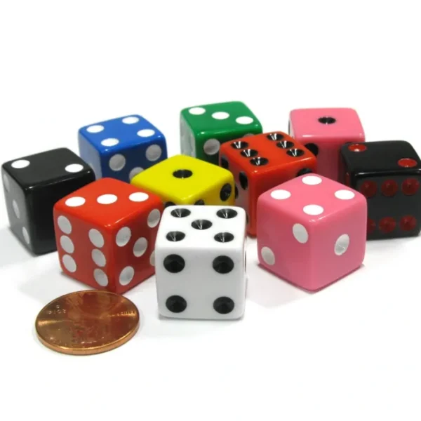 Set of 10 D6 16mm Assorted Dice-White Blue Green Yellow Pink(2) Black(2) Red(2) - Your Source for Gaming Essentials Flash Sale