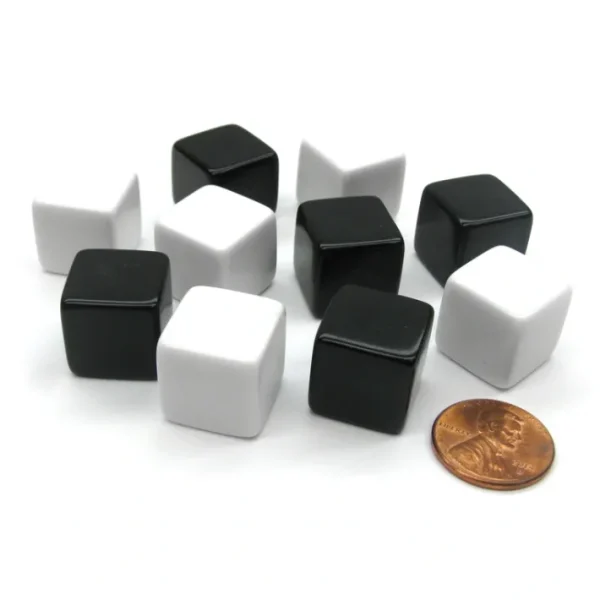Set of 10 D6 16mm Blank Opaque Inverse Dice - 5 Black and 5 White - Your Source for Gaming Essentials Clearance
