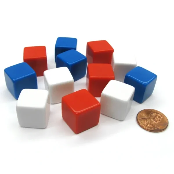 Set of 12 D6 16mm Blank Opaque Patriotic Dice - 4 Each of Red White and Blue - Your Source for Gaming Essentials Cheap