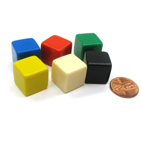 Set of 6 D6 16mm Blank Opaque - 1 Each of Blue Red Green Yellow Ivory and Black - Your Source for Gaming Essentials New