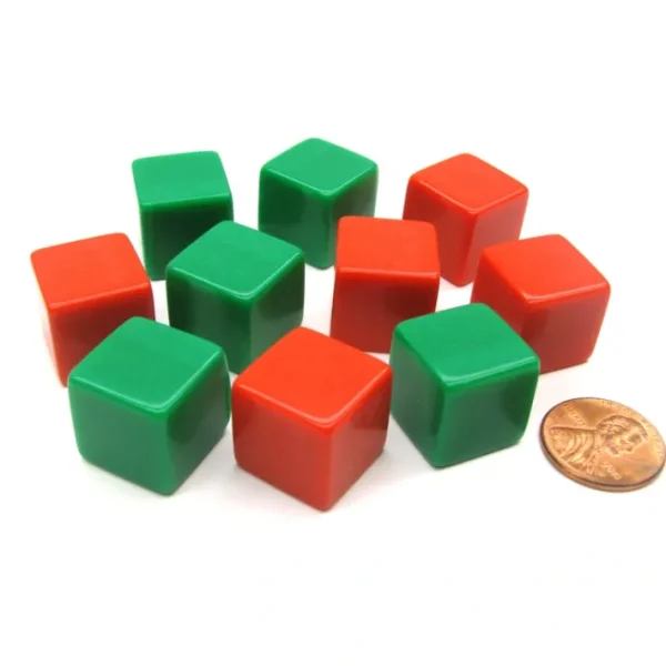 Set of 10 D6 16mm Blank Opaque Christmas Dice - 5 Green and 5 Red - Your Source for Gaming Essentials Discount