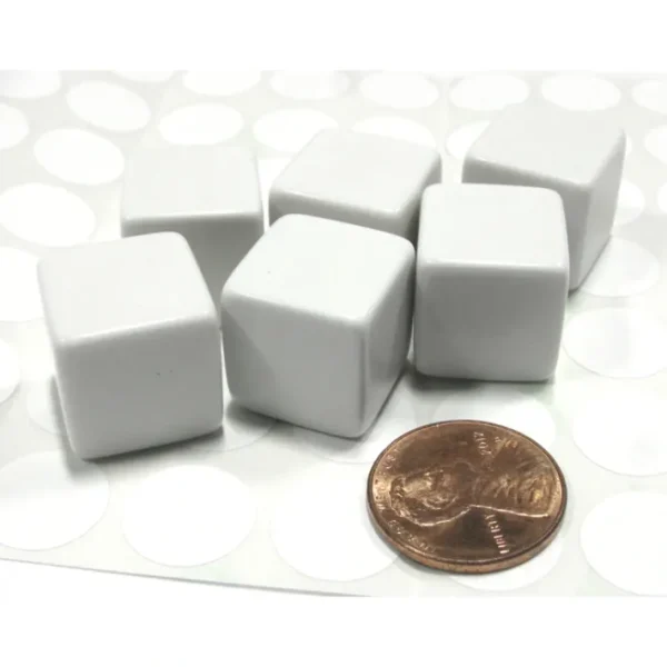 Set of 6 D6 16mm Blank Opaque Dice with Customizable Stickers - Solid White - Your Source for Gaming Essentials Discount