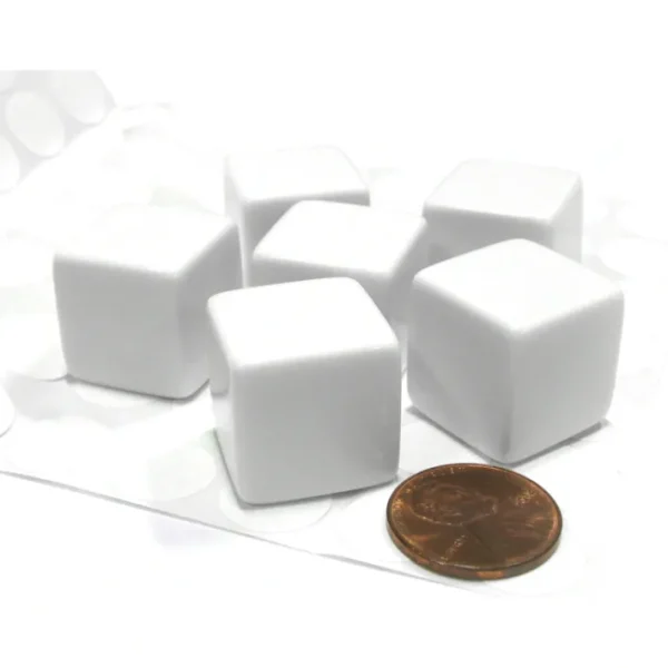 Set of 6 D6 19mm Blank Opaque Dice with Customizable Stickers - Solid White - Your Source for Gaming Essentials Flash Sale