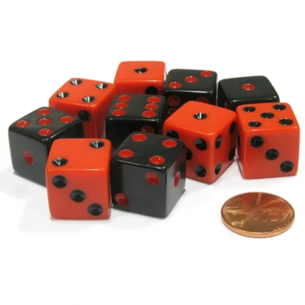 Set of 10 D6 16mm Dice - 5 Each of Black with Red Pip and Red with Black Pip - Your Source for Gaming Essentials Shop