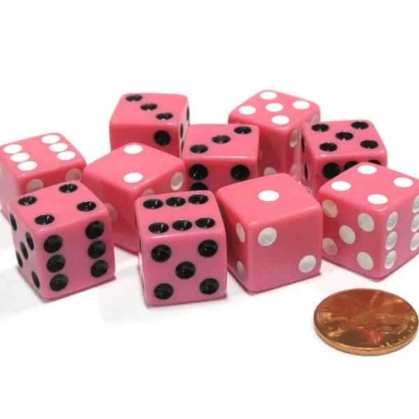 Set of 10 D6 16mm Dice, Inversed Pips- 5 Pink w White Pip and 5 Pink w Black Pip - Your Source for Gaming Essentials Online