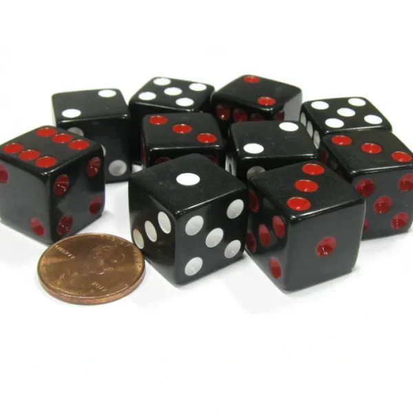 Set of 10 D6 16mm Dice, Inversed Pips- 5 Black w Red Pip and 5 Black w White Pip - Your Source for Gaming Essentials Shop