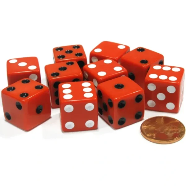 Set of 10 D6 16mm Dice, Inverted Pips - 5 Red with White and 5 Red with Black - Your Source for Gaming Essentials Flash Sale