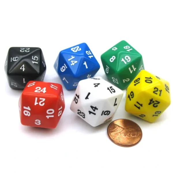 Set of 6 D24 24mm Dice-Assorted-1 Each of Red, White, Blue, Black, Green, Yellow - Your Source for Gaming Essentials Cheap