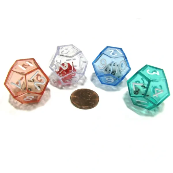 Set of 4 D12 25mm Double Dice, 2-In-1 Dice - 1 Each of Green Red Blue Clear - Your Source for Gaming Essentials Cheap